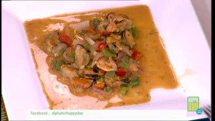 Μύδια σαγανάκι με μουστάρδα