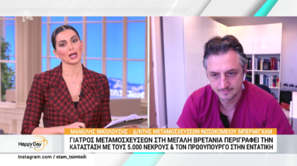 Μανώλης Νικολούσης: Γιατρός Μεταμοσχεύσων στην Μεγάλη Βρετανία περιγράφει την κατάσταση με τους 5.000 νεκρούς