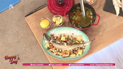 Ο Δημήτρης Μπέλλος και η Μαρία Μπέη μας μαγειρεύουν ψαρόσουπα με λαχανικά και βελουτέ