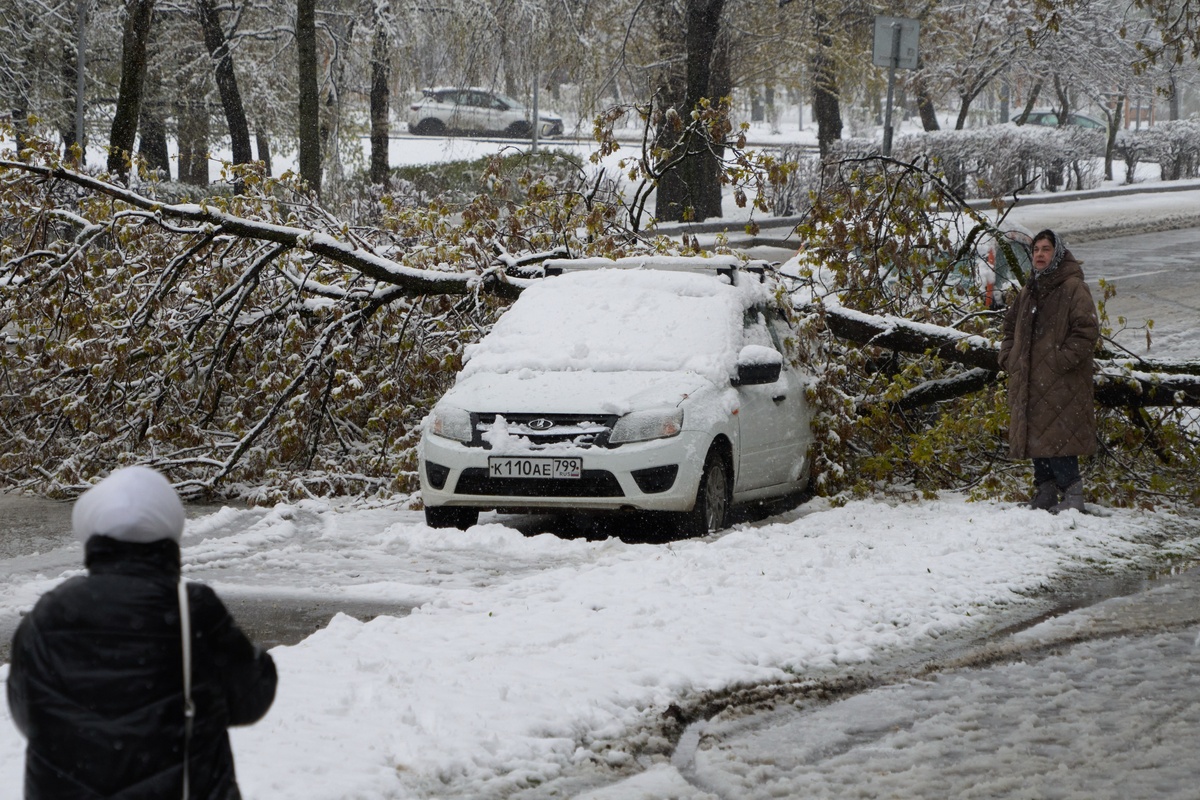 Aνοιξιάτικη χιονοθύελλα στη Μόσχα- Ακυρώθηκαν πτήσεις και ξεριζώθηκαν δένδρα