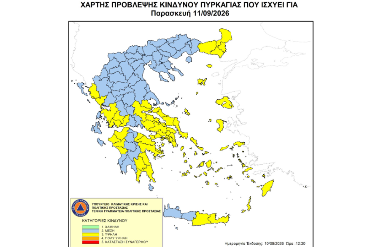 Υψηλός κίνδυνος πυρκαγιάς την Παρασκευή