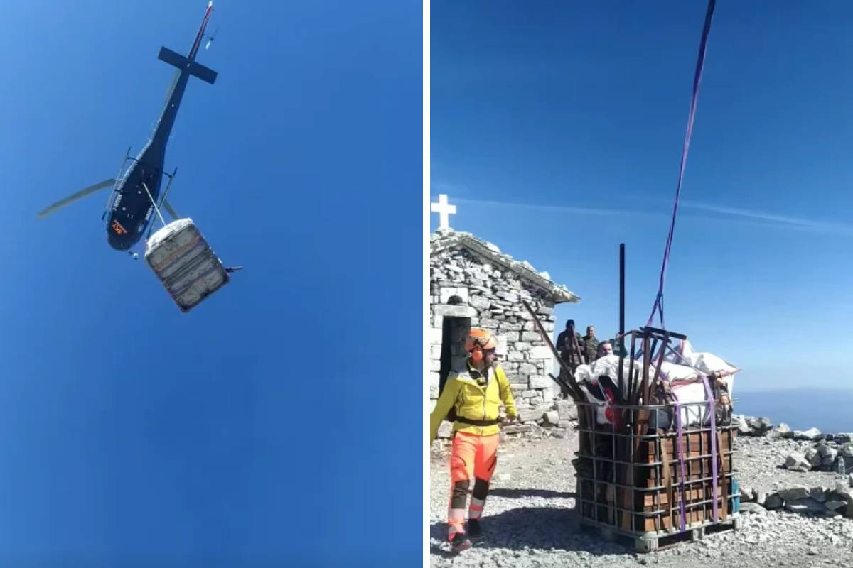Με ελικόπτερο απομακρύνθηκαν 10 σακούλες σκουπίδια από την κορυφή του Ταϋγέτου στα 2.407 μέτρα